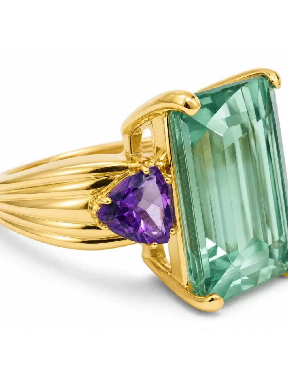 Genuine 10.05 Cts Green Fluorite & Amethyst Ring Solid 10k Gold